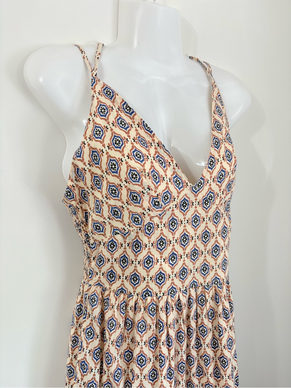 PATRONS OF PEACE Geo Print Strappy Maxi Dress Boho Euro Summer Resort Vacation S - Picture 3 of 6